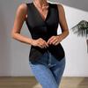 Dames dressjakkevest V-hals Knappelukking Blazer Vest Ermeløs Crop Top Slim Fit