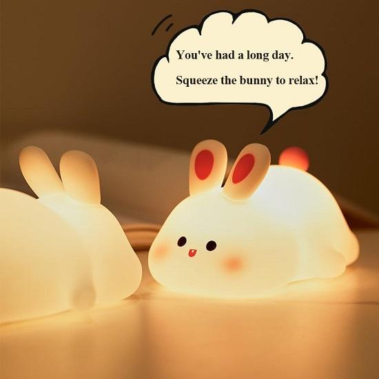 Kinder Niedliches Kleines Kaninchen Nachtlicht Touch Silikon Tier Nachtlampe Wiederaufladbare LED Nachttischlampe Für Kinderzimmer Ideales Geschenk