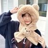 Warm Bear Ear Hat Solid Color Winter Neckerchief Fashion 2 in 1 Plush Scarf  Ski