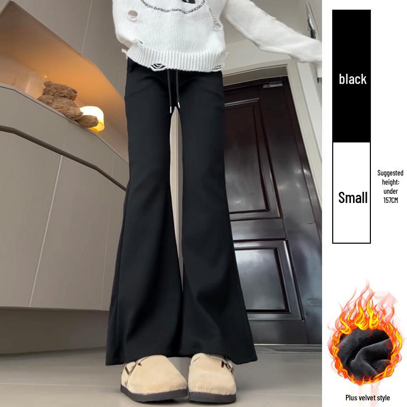Douyin Women’s Winter Fleece-Lined Micro Flare Sweatpants - 2024 High Waist Slimming Wide Leg Horseshoe Pants