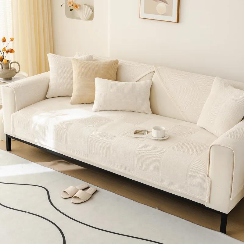 1 Stück Plüsch Sofabezug Schmutzabweisend Vier Jahreszeiten Universal Couch Kissen Einfarbig Rutschfest Einfacher Sofabezug Wohnzimmer Zuhause