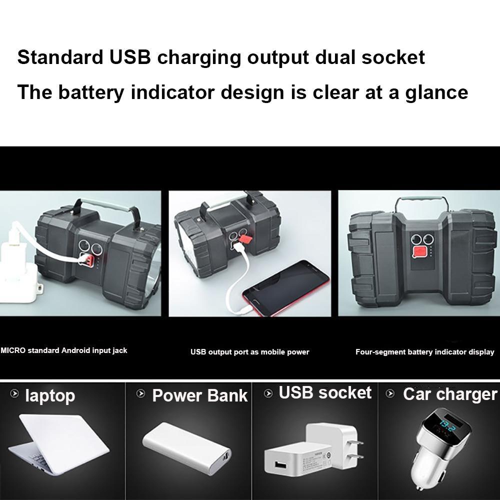 XHP70 Superhelle Doppelkopf-Taschenlampe 200W Wiederaufladbare LED-Taschenlampe Wasserdichte Handheld-Arbeitsleuchte Scheinwerfer Camping