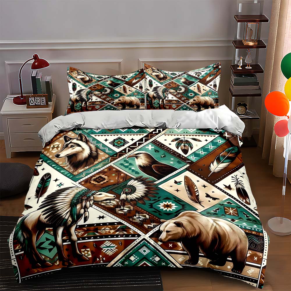 

Animal tribal motifs Bedding Duvet cover sets Duvet covers Pillowcases gifts (1 * Duvet Cover 2 * Pillowcases, without duvet insert) 135x200cm