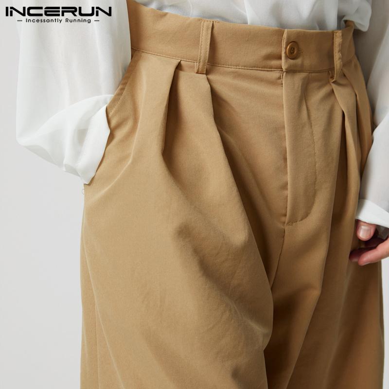 INCERUN Herren Reißverschluss Lässige Lose Anzughose mit hoher Taille Weite Beine Hose