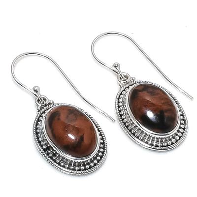 Natural Mahogany Obsidian Gemstone 925 Solid Sterling Silver Earring 1.25" Y5n80