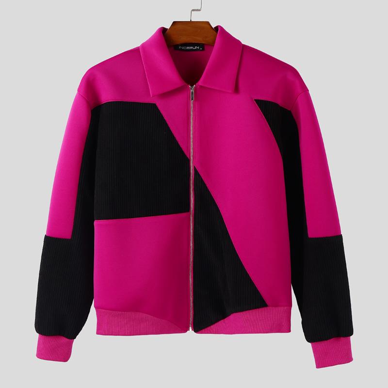INCERUN Spring Men Long Sleeve Zip-up Stitching Casual Corduroy Coats Jackets