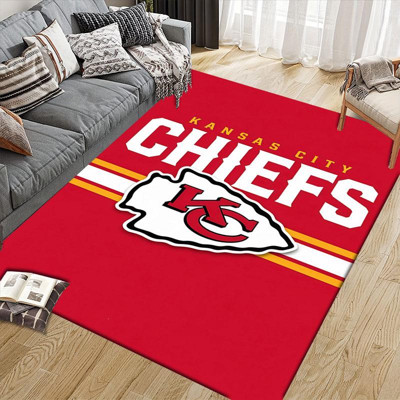 Kansas City Chiefs Flannel Printed Carpet, Home Sofa Decoration for Living Room & Bedroom, Non‑Slip Play Flannel Floor Mat for Game Room