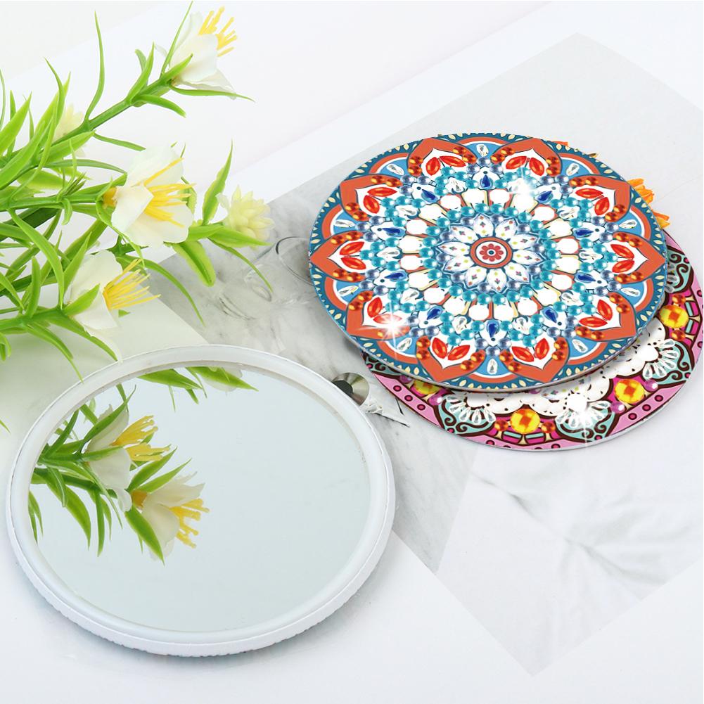 Rhinestone Embroidery Mosaic Makeup Mirror 3pcs Portable DIY Diamond Art Mosaic Makeup Mirror Art Craft Set Datura Pocket Mirror