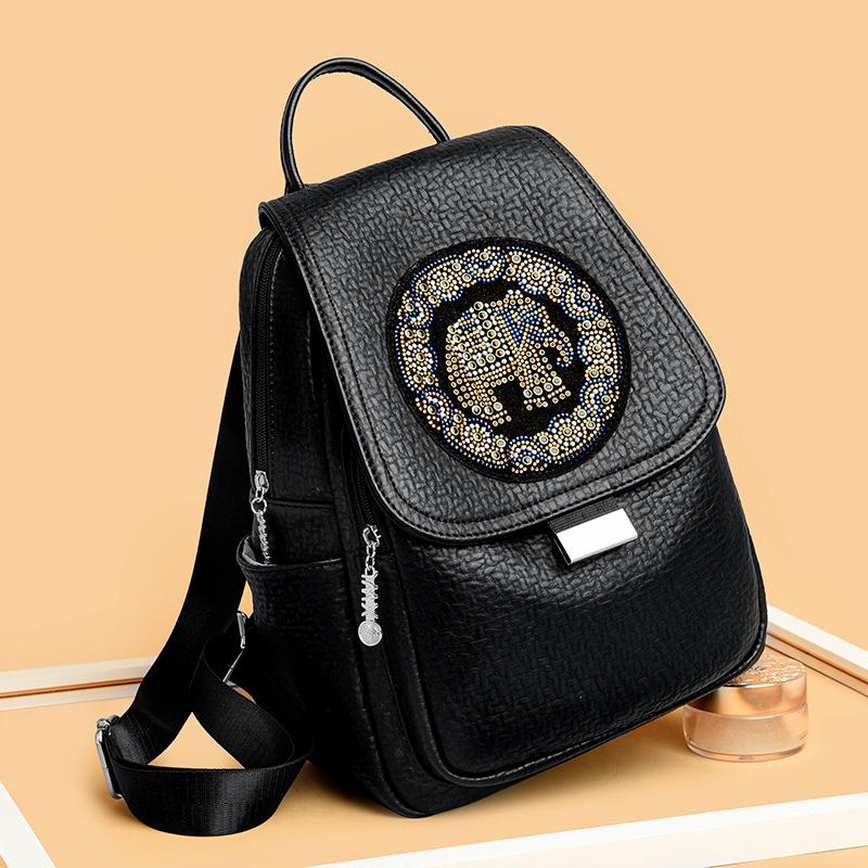 Fashion Personality Elephant Hot Stamping Women's Backpack Ethnic Style Versatile Anti-theft Handbag Trendy Rivet Outdoor Travel Shopping Shoulder Bag