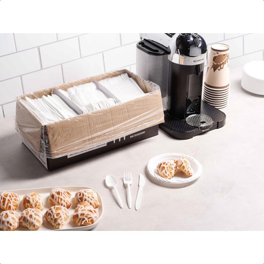 1000 Count White Silverware Set 334 Plastic Forks 333 Spoons 333 Knives Medium Weight BPA Free Disposable Plastic Cutlery Set B