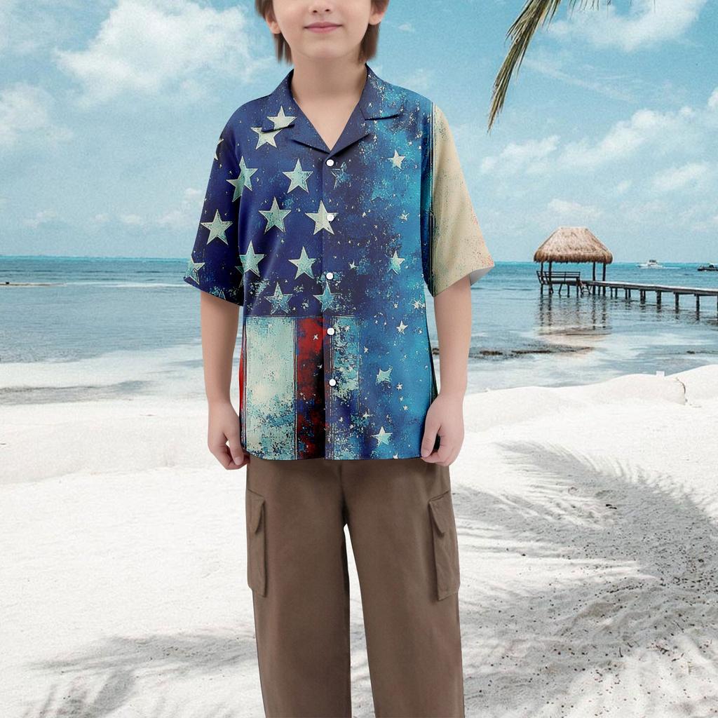 Boys' Casual Loose Short Sleeved Shirt With Fashionable Printed Shirt Top