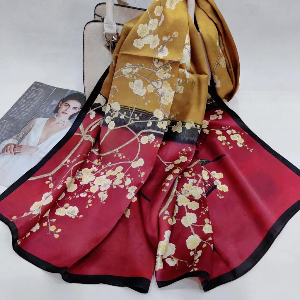 Hochwertiger 100% Seiden Schal Tuch Hijab Wickeltuch Damen Blumig Frühling Sommer Strand Seiden Schals