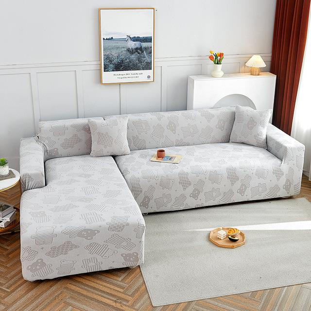 Aksamitny Pokrowiec na Sofę z Nadrukiem Misia Rozciągliwe Pokrowce na Sofę w Kształcie Litery L Pokrowce na Narożnik i Fotel do Dekoracji Salonu
