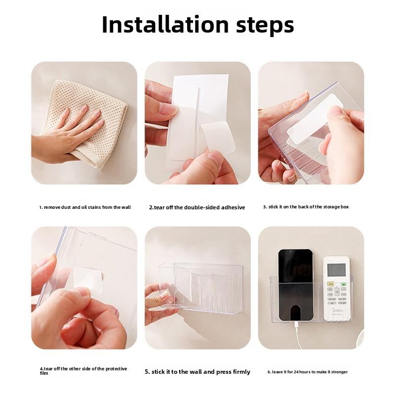 Wall-mounted TV and Air Conditioning Remote Control Holder with Bedside Storage Shelf