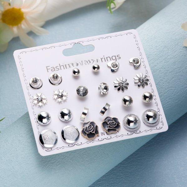 Ensemble de 12 paires de boucles d'oreilles élégantes en alliage de zirconium pour femme