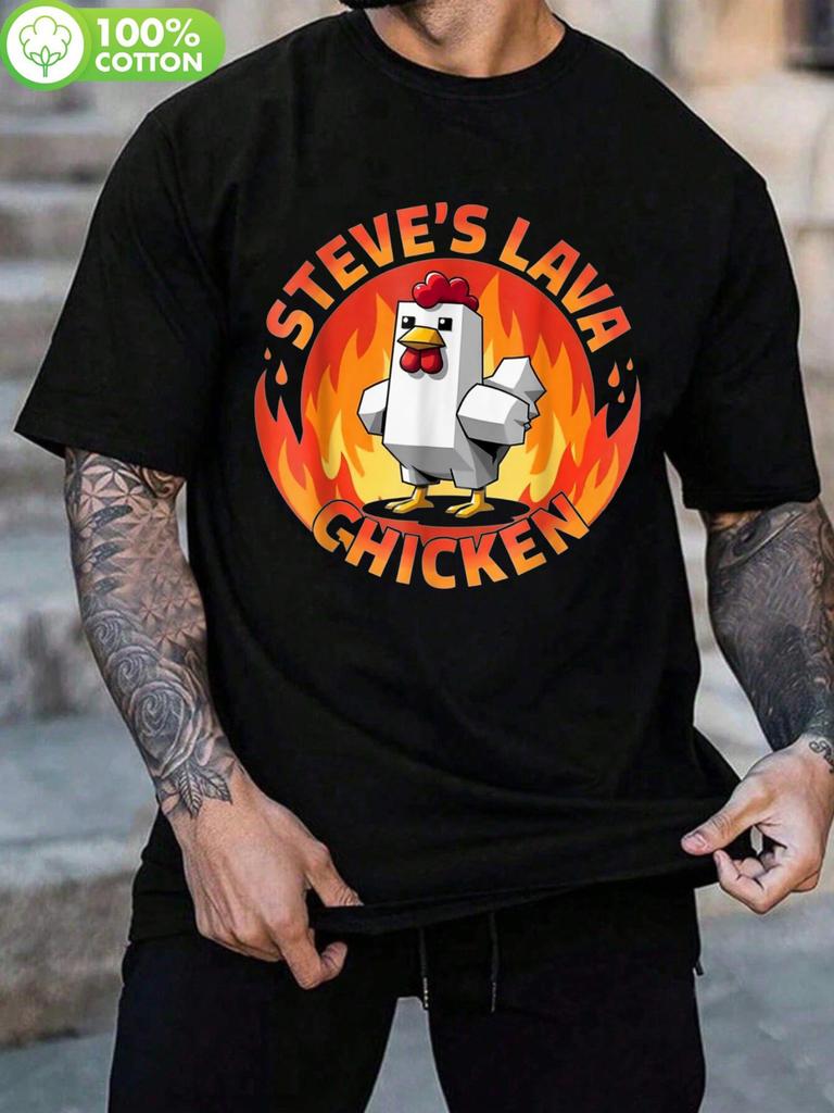Volcano Chicken Miner Meme Steve Pixel Game TshirtLcm5370469AtBlackProductImage Unisex Oversized T Shirt