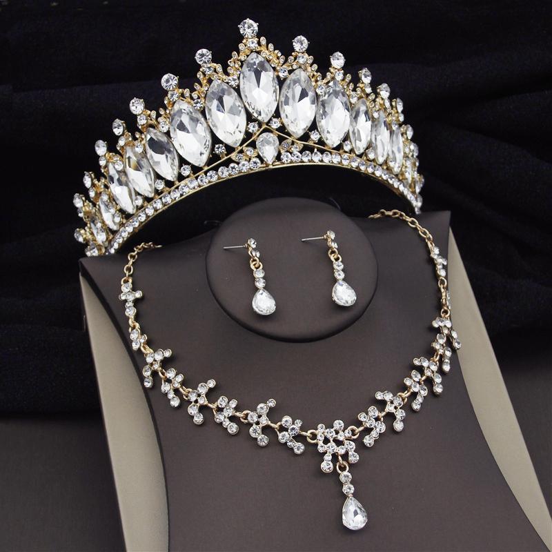 Baroque Crystal Bridal Jewelry Sets for Women Luxury Tiara Crown Necklace Earrings Bride Wedding Dress Prom Dubai Jewelry Set