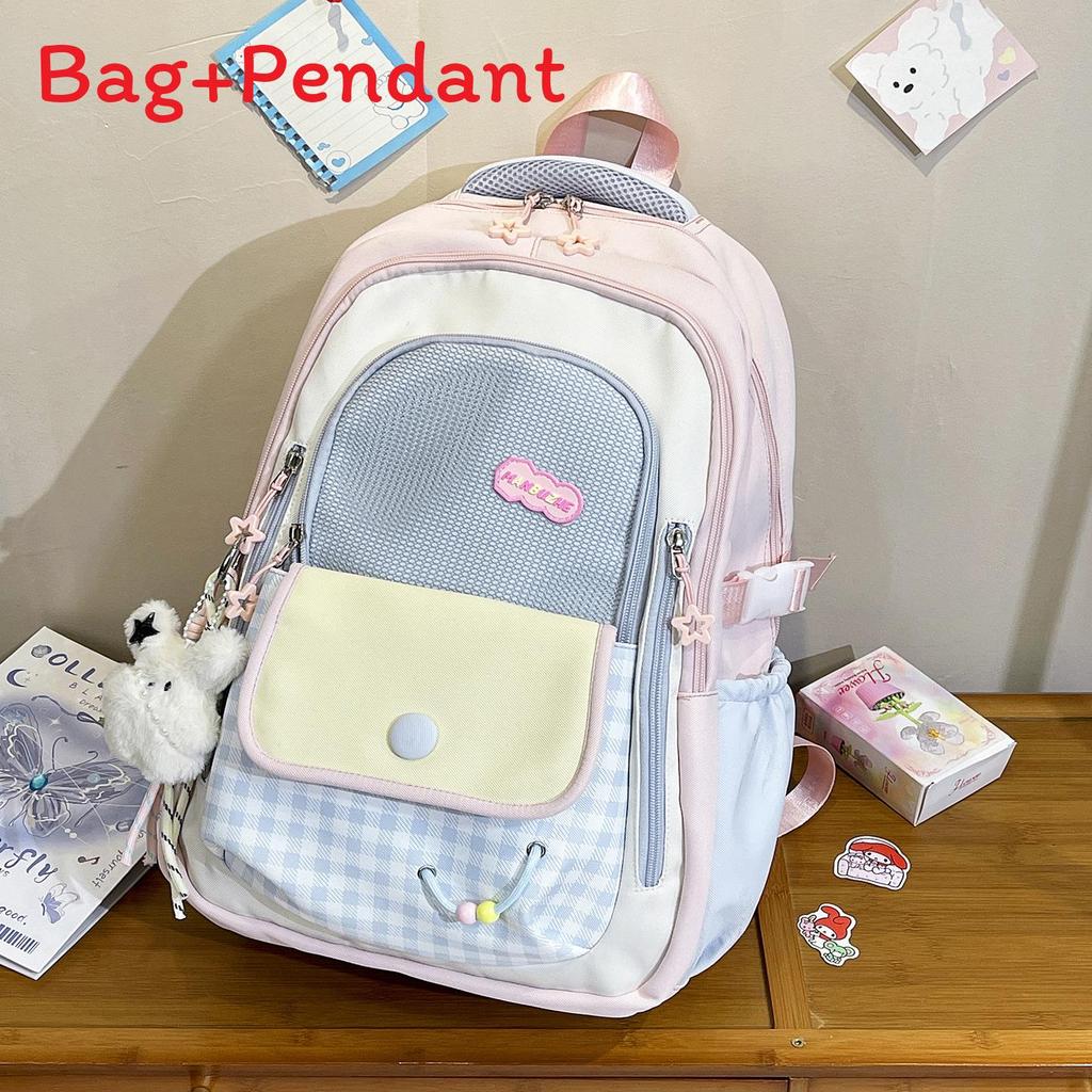Girls School Backpack With Colorful Collage Design And Nylon Material For Middle School Students