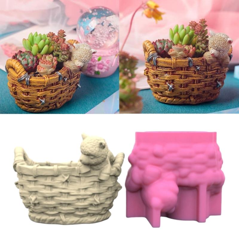 Durable Silicone Mold Alpacas Shape Basket Flower Pots Epoxy Molds Succulent Planter Pots Casting Mould Home Decorations