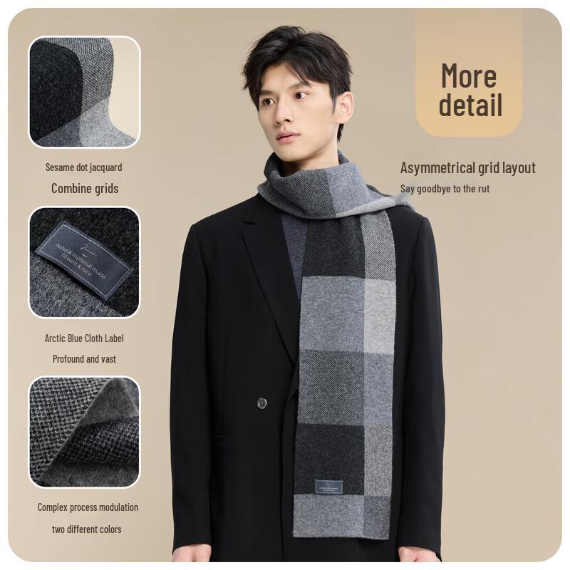 JIUMU Men's Pure Wool Plaid Scarf