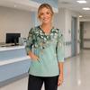 Women's Floral Print Scrub Top with V-Neck, Pockets, Side Slits and 3/4 Sleeves