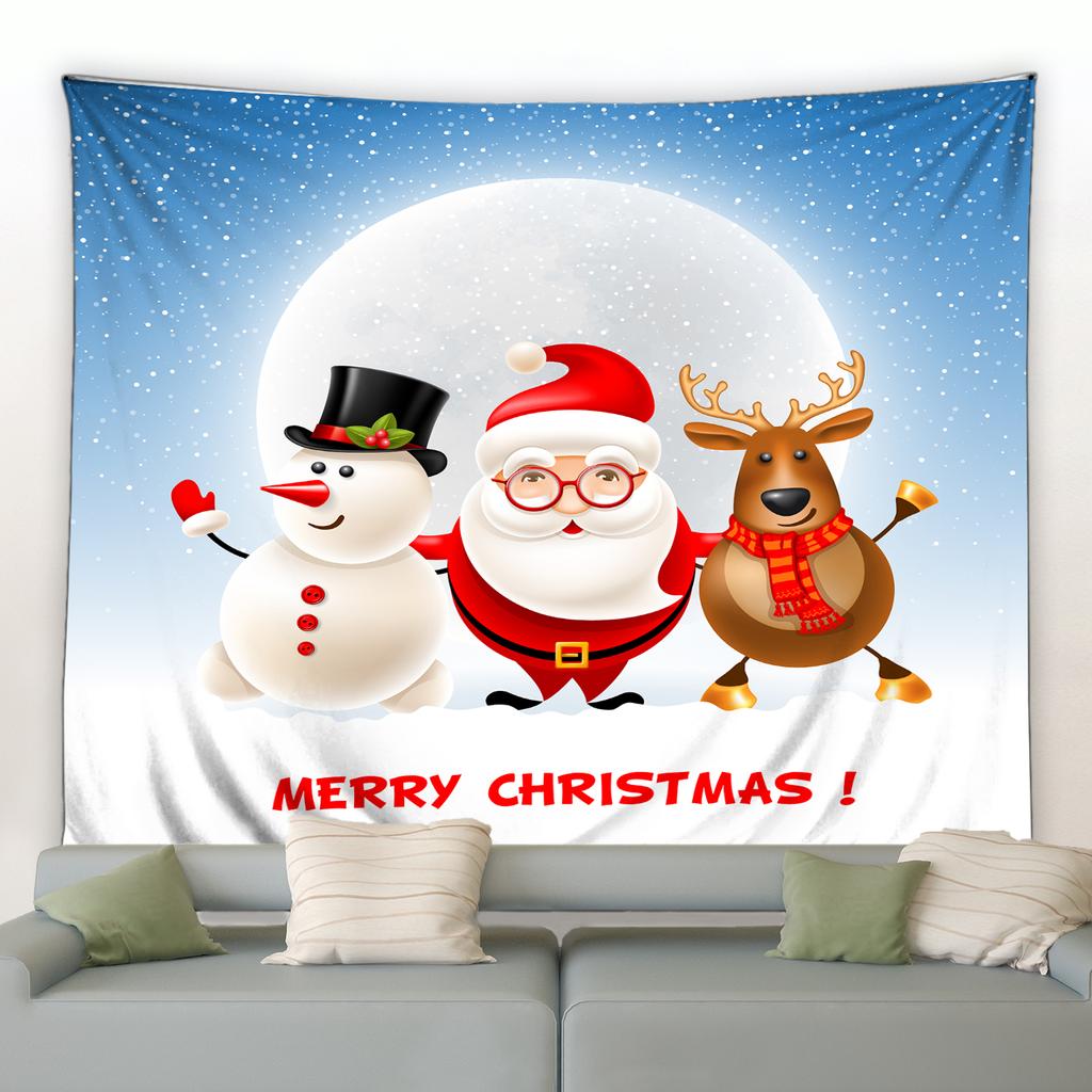 Cute Snowman Elk Tapestry Cartoon Santa Claus Merry Christmas Wall Hanging Holiday New Year Living Room Bedroom