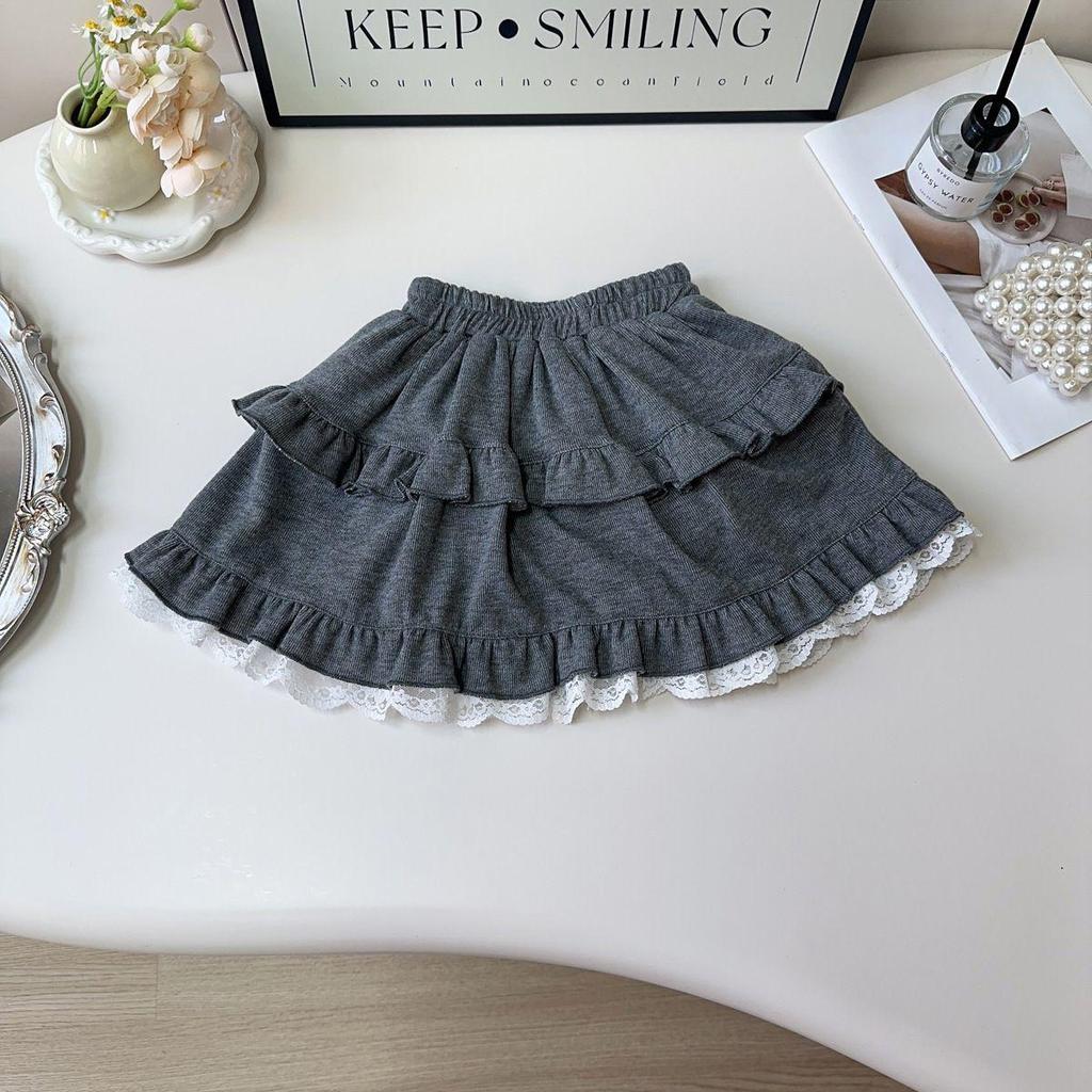 Spring Girls' Lace Hooded Sweatshirt & Skirt Set