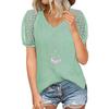 European and American Women's Waffle Lace V-Neck Short-Sleeve T-Shirt - 2022 Spring/Summer Collection