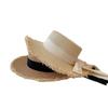 Versatile Burr Straw Hat Women'S Summer Flat Top Travel Sun Hat Small Fresh Bow Sunshade Beach Hat