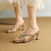 Krazing Pot Mules Microfiber Peep Toe Stiletto Thin High Heels Summer Shoes Size 44 Size 43 Crystal Women Sandals