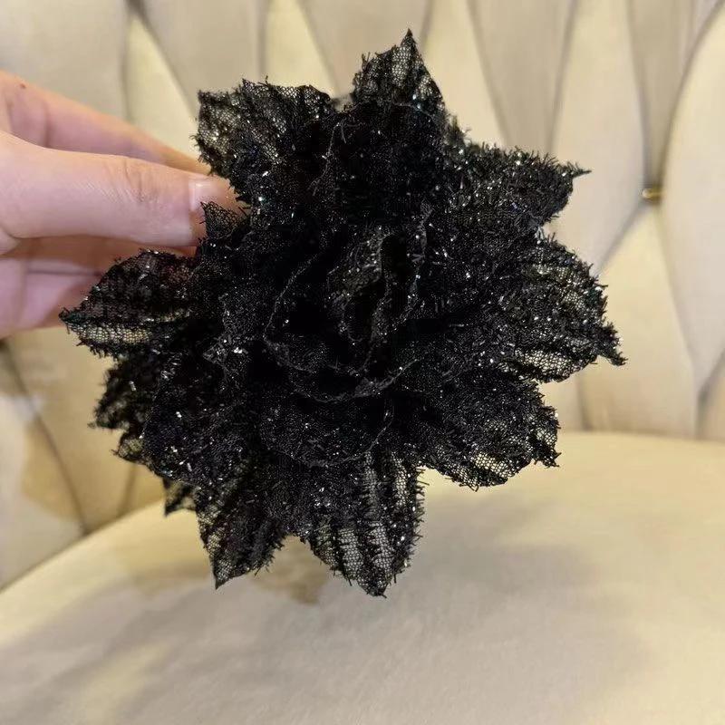 Fashion Black Mesh Flower Hair Clip For Women Shark Ponytail Claw Headdress Temperament Hair Accessories