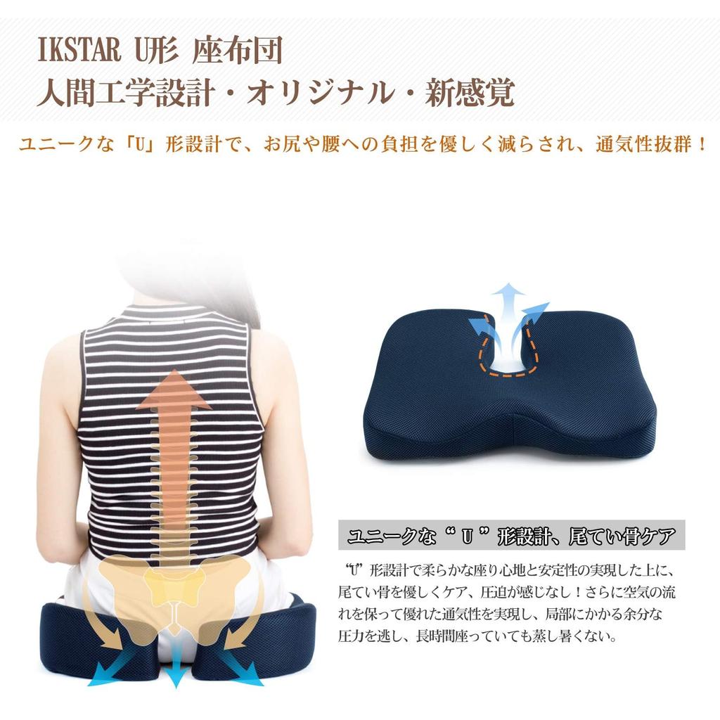 IKSTAR Chair Memory Foam Chair 38cm X 45cm Pad, Cushion, Non-Slip Backing, Breathable, Navy,