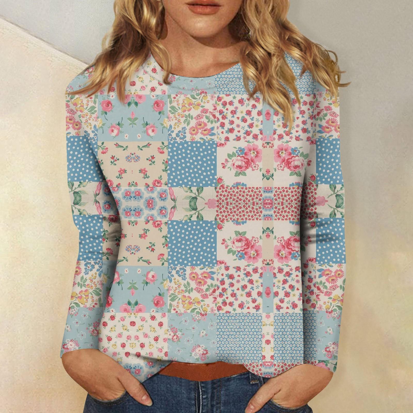 

Жіночий повсякденний модний сексуальний комфортний прохолодний, дихаючий, градієнтний кольоровий друк, круглий виріз, топ з довгими рукавами M