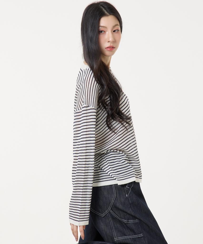 UNKNOWN PLANET Striped Long Sleeve Knit White