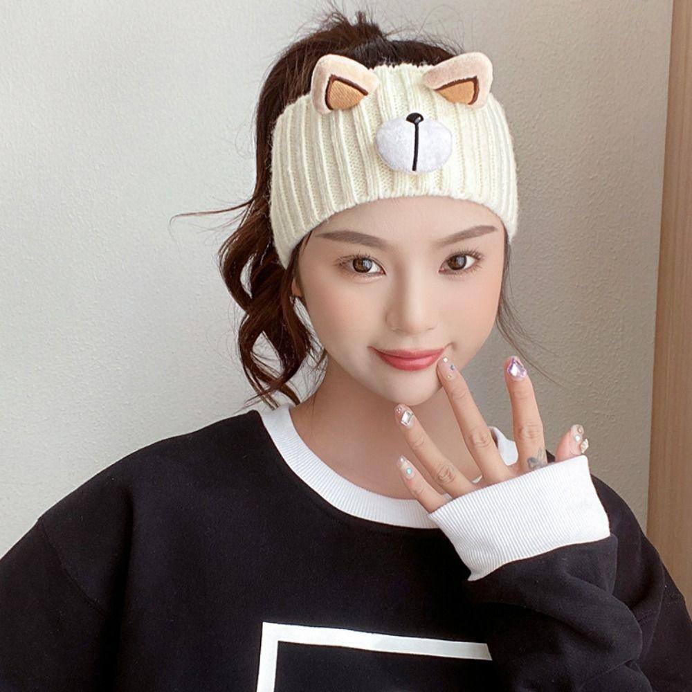 Winter Wool Cute Turban Kawaii Wide Headwrap Women Hair Band Bear Headband Hair Accessories