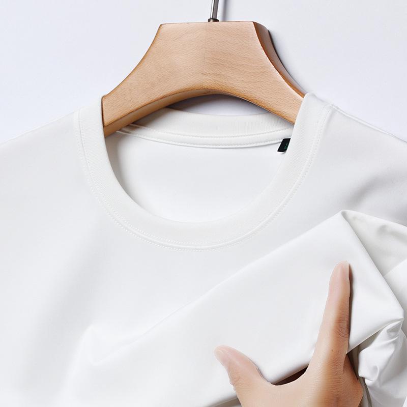 

Тонкий свитер из ледяного шелка с короткими рукавами, мужская летняя новая крутая футболка с круглым вырезом, простая универсальная однотонная футболка XXXXL