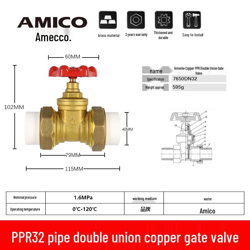 Emiko PPR Hot/Cold Water Gate Valve with Copper Core - 25 Pipe 7650