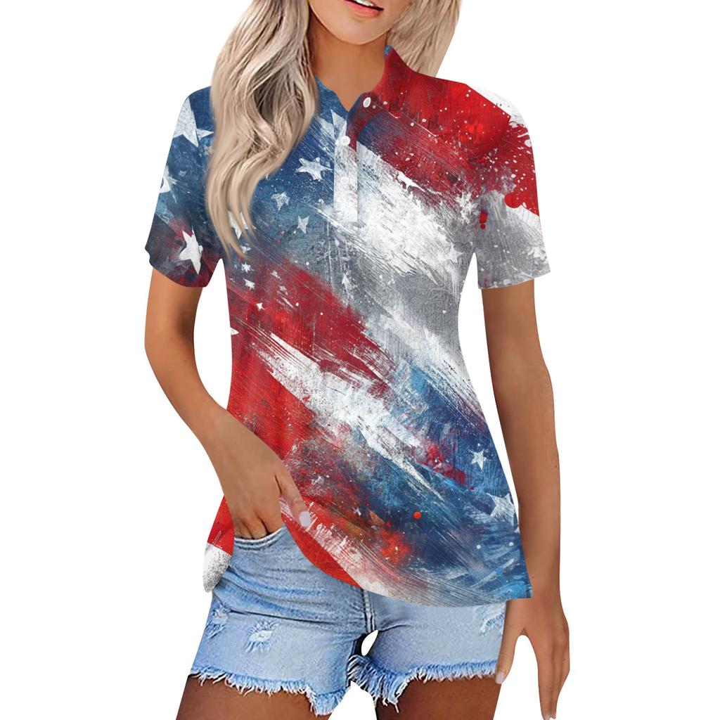 Women's Fashion Casual Lapel Short Sleeve Printed Shirt Women's Button Up Tops