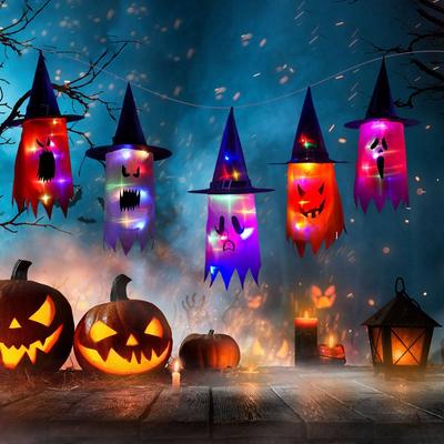 Halloween Ghost Light String Decoration Outdoor/Indoor LED Glowing Witch Hat Halloween Party Yard Tree Garden Decoration Halloween Witch Hat