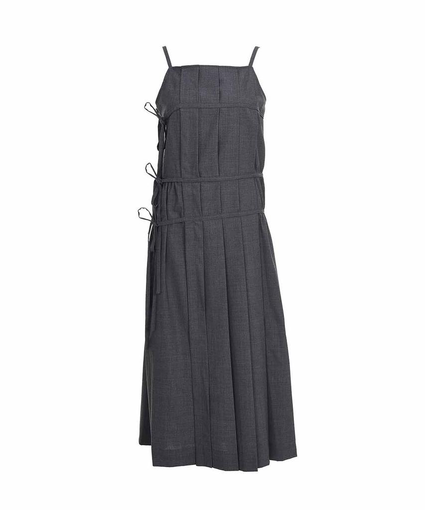 Bimuet Pleated Wrap Detail Long Dress Wool Grey
