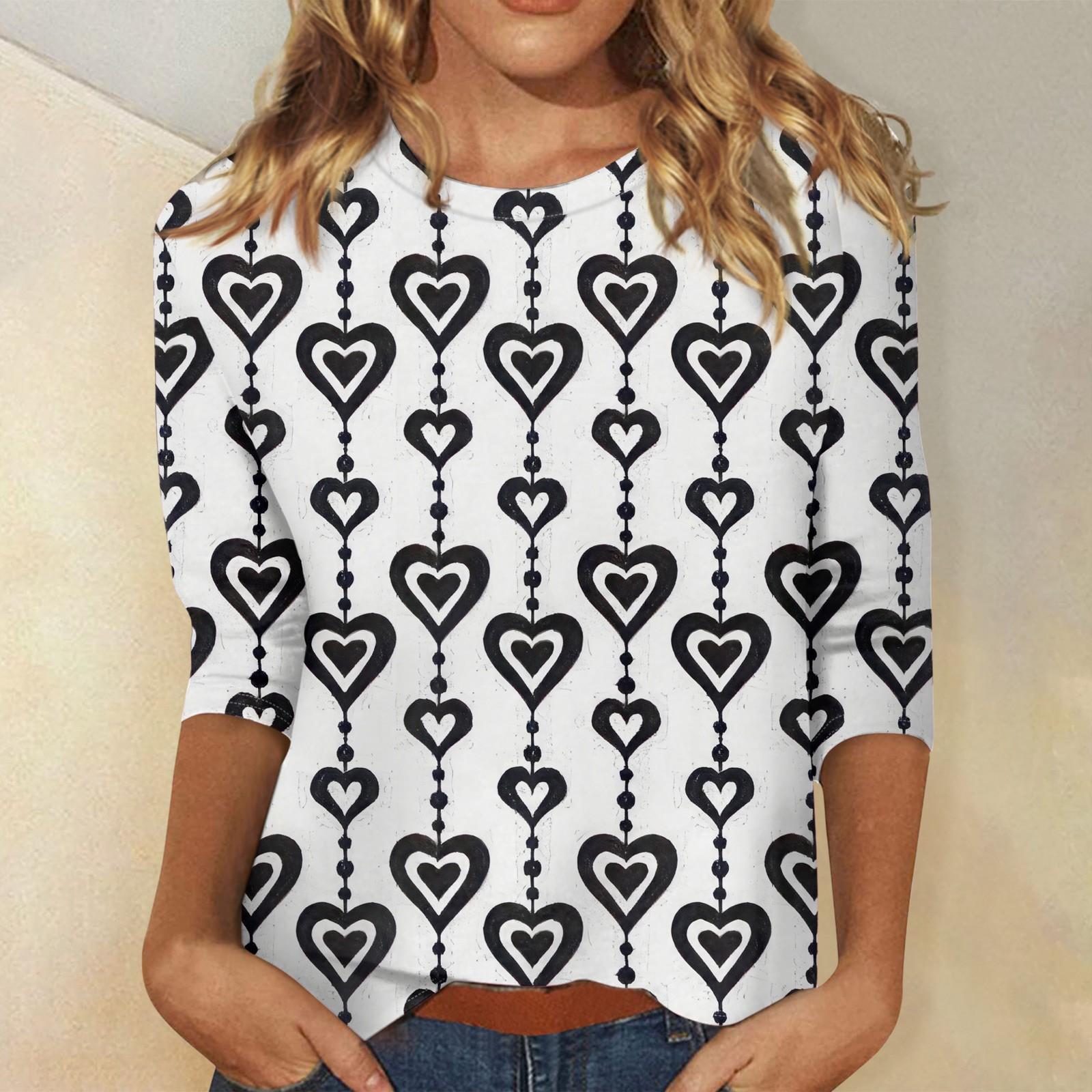 

Женская модная повседневная свободная футболка с круглым вырезом и рукавами 3/4 с принтом, женский топ L чёрный