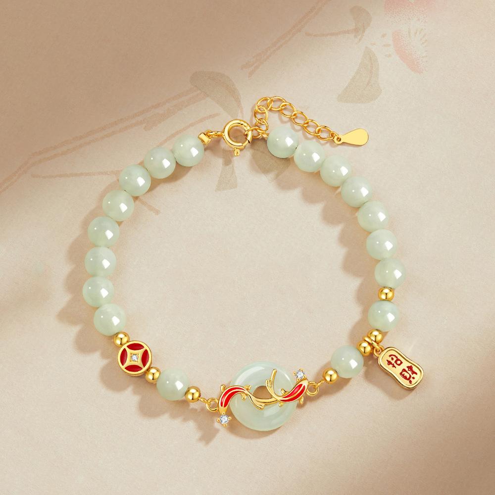 Girlfriend holiday gift Hetian jade ladies bracelet new luxury high-grade green pearl hand beads strings gift hand jewelry