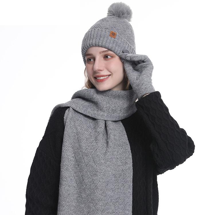 High Quality Winter Knitted Warm Set Custom Logo  Winter Gifts for Men and Women Scarf Beanie Hat and Gloves