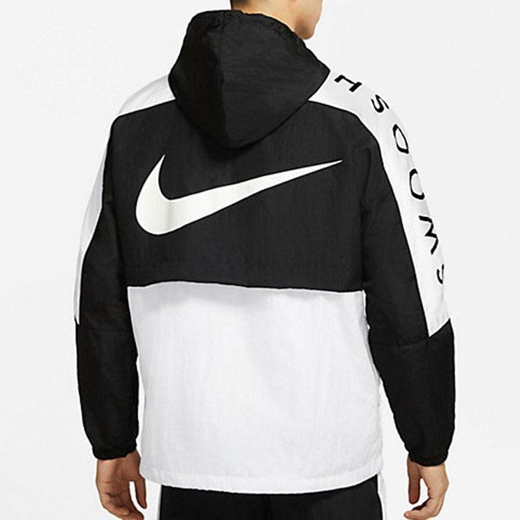 Nike Jachetă sport casual cu glugă, cu fermoar, îmbrăcăminte exterioară pentru bărbați, negru, alb, DJ4131-010