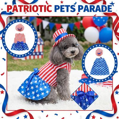 Patriotisches Hunde-Kostüm-Set Mit Hut, Thematisches Haustier-Outfit Für Feiertags-Verkleidungen, Entzückende Festliche Haustier-Kleidung Für Kleine Bis Mittlere Hunde