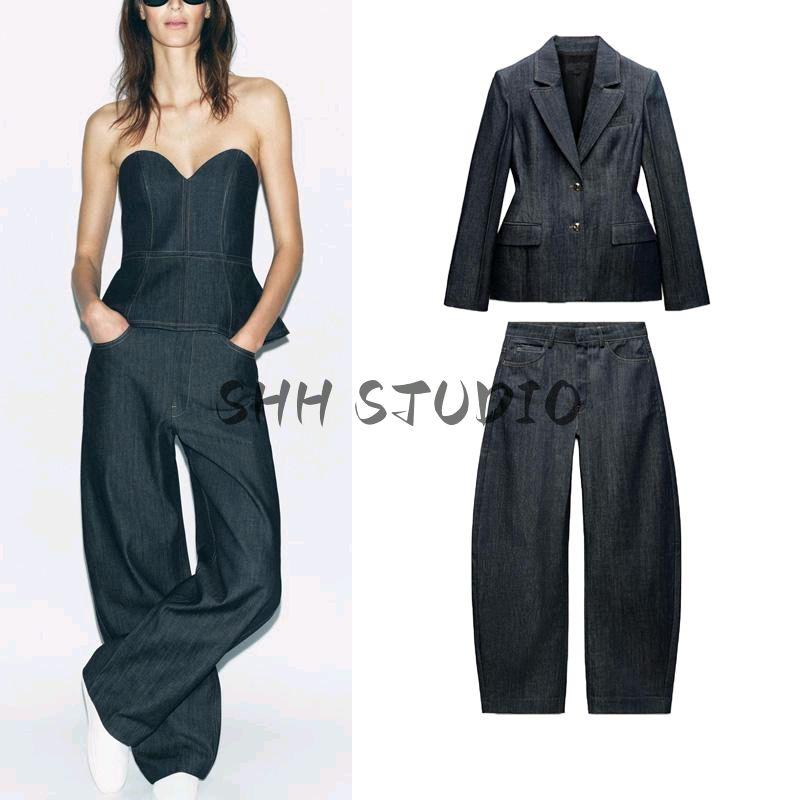 Spring Denim Tube Top 2057223 Barrel-Shaped Denim 5216042 Denim Suit Outwear 2342223