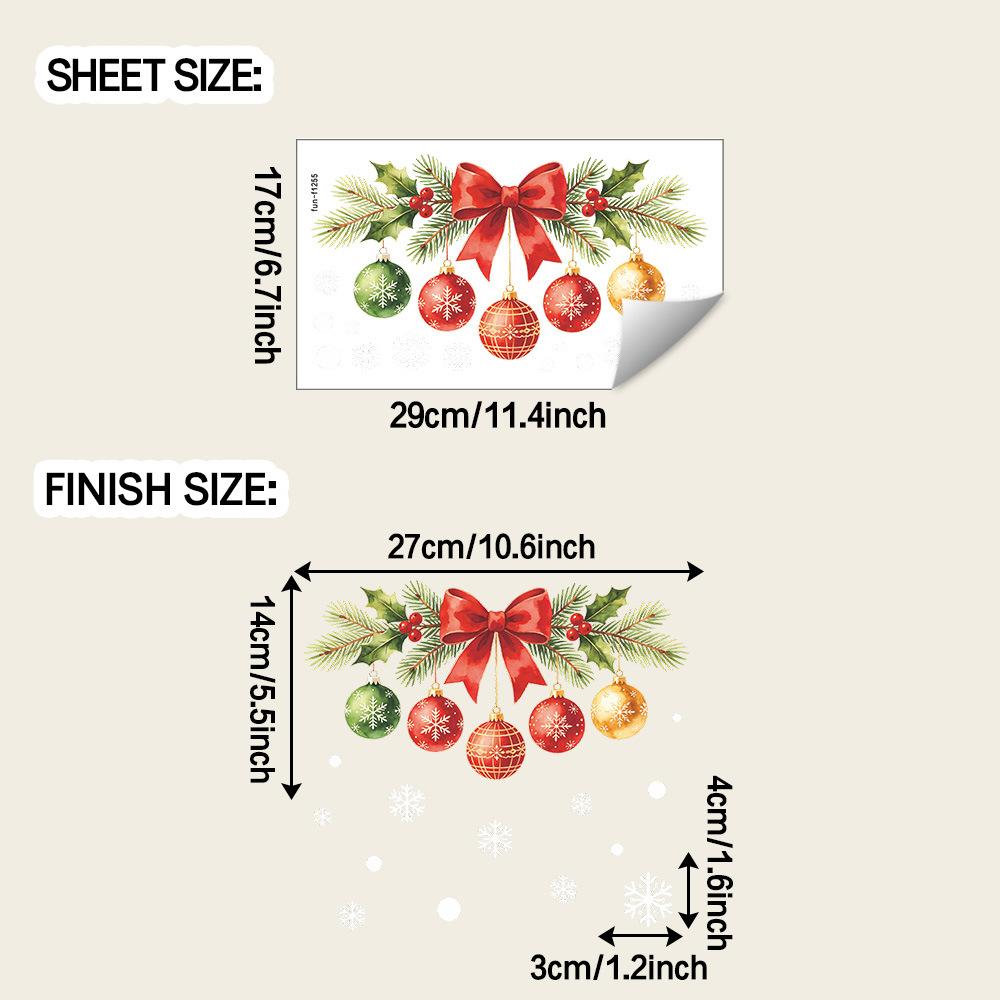 Painted Bow-shaped Light Bulbs, Pine Branches, Snowflakes, Balcony, Glass Windows, Home Decoration, Window Stickers