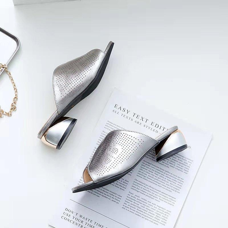 2021 summer new fish mouth breathable women's temperament casual fashion casual wear trend lazy half slippers large size