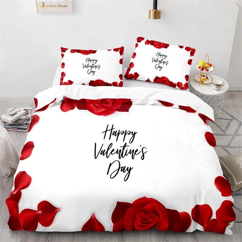 Rose Floral Duvet Cover Romantic Bedding Set Microfiber King Quilt Cover For Girl Adult Teen Wedding Valentine's Day Room Decor