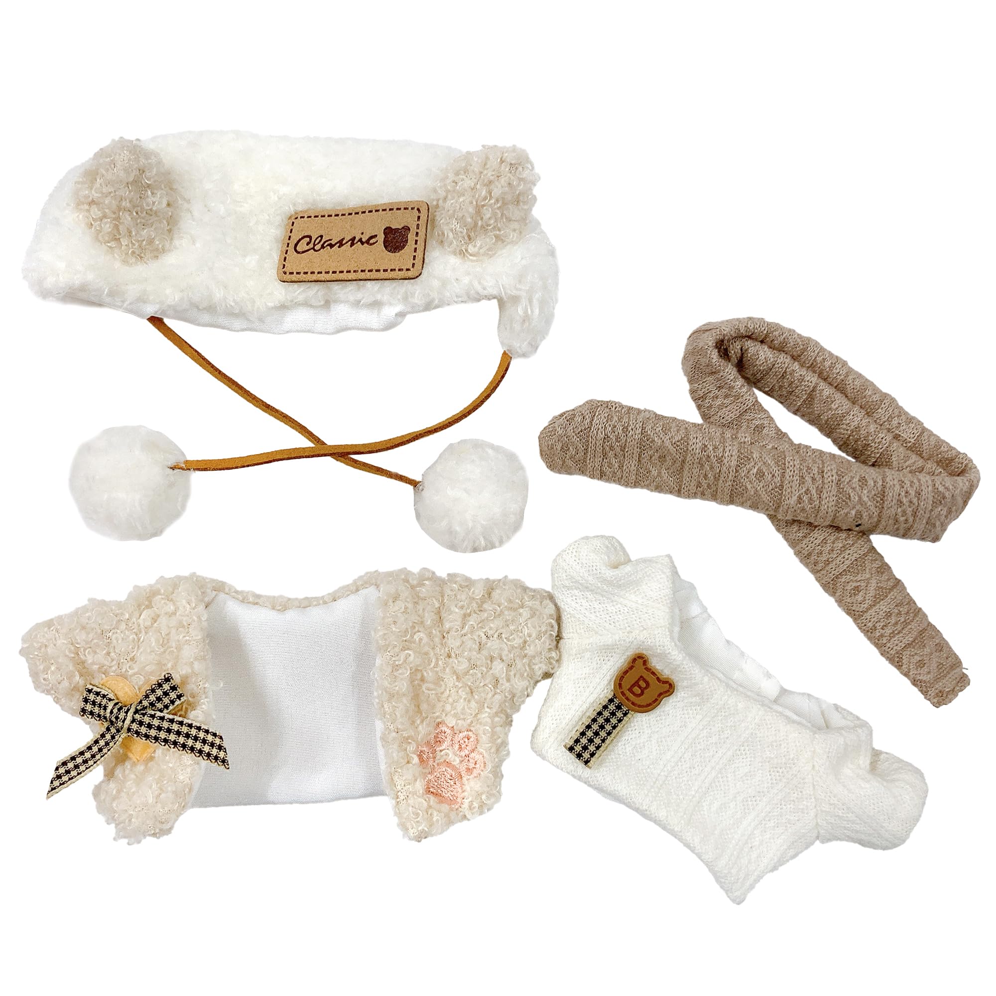 

Cat ear headband, scarf, top, and outerwear set for 10cm plush dolls. Beige. Perfect for K-pop dolls, mascots, and other fan activities. [Used]